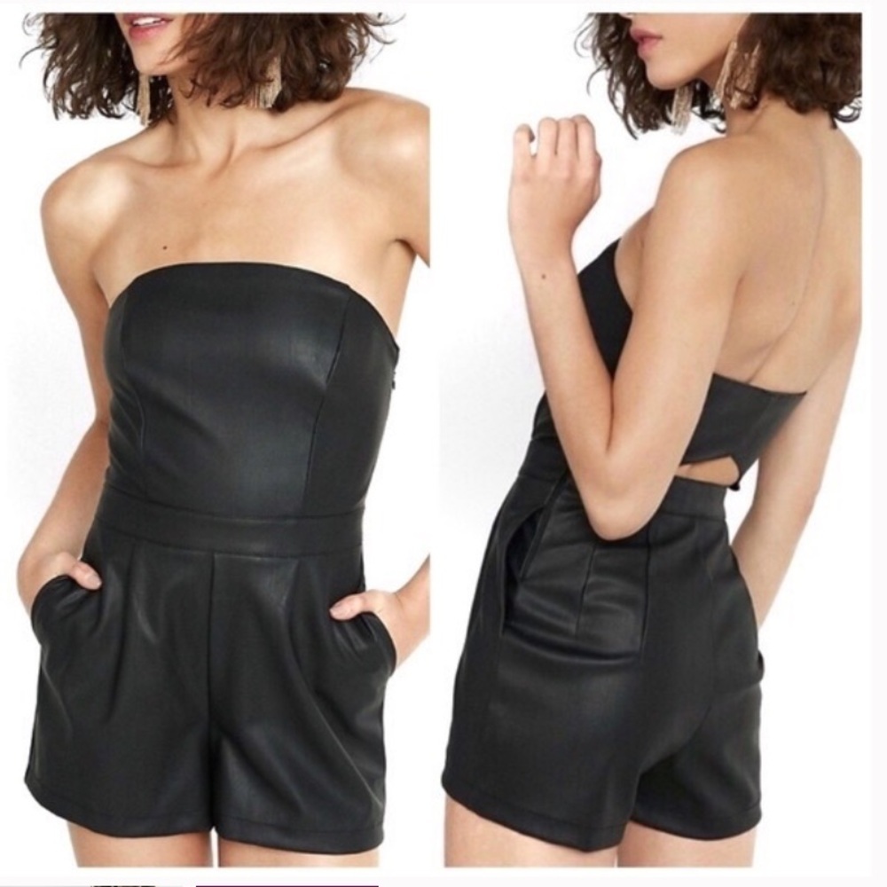 New With Tags Express vegan leather strapless romper Size 2 Festival Party Club